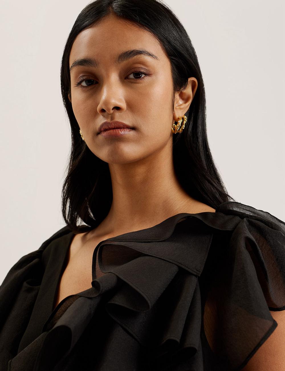 Black Women Ted Baker ELQUI - Oversized Ruffle Trim V-Neck Mini Dresses | SA  FTW-257639