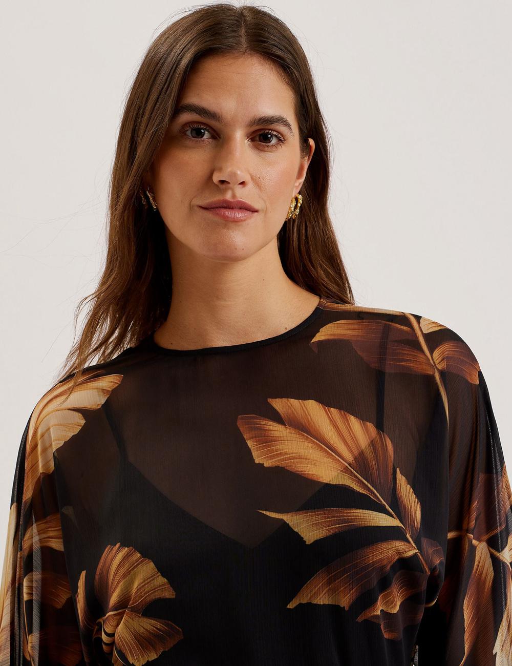 Black Women Ted Baker ELSTER - Printed Chiffon With Waist Mini Dresses | SA  JAN-342079