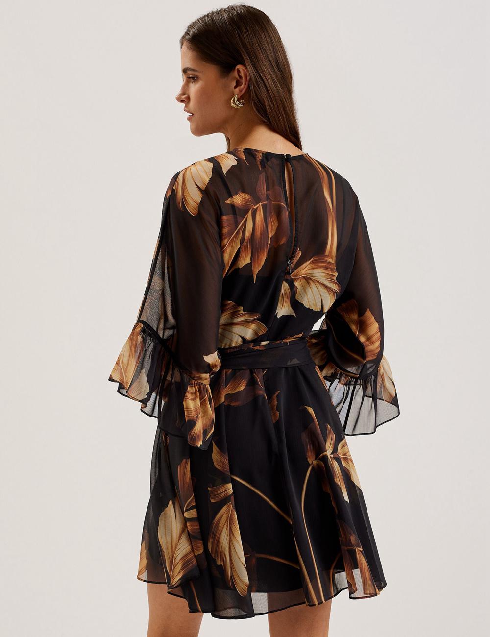 Black Women Ted Baker ELSTER - Printed Chiffon With Waist Mini Dresses | SA  JAN-342079