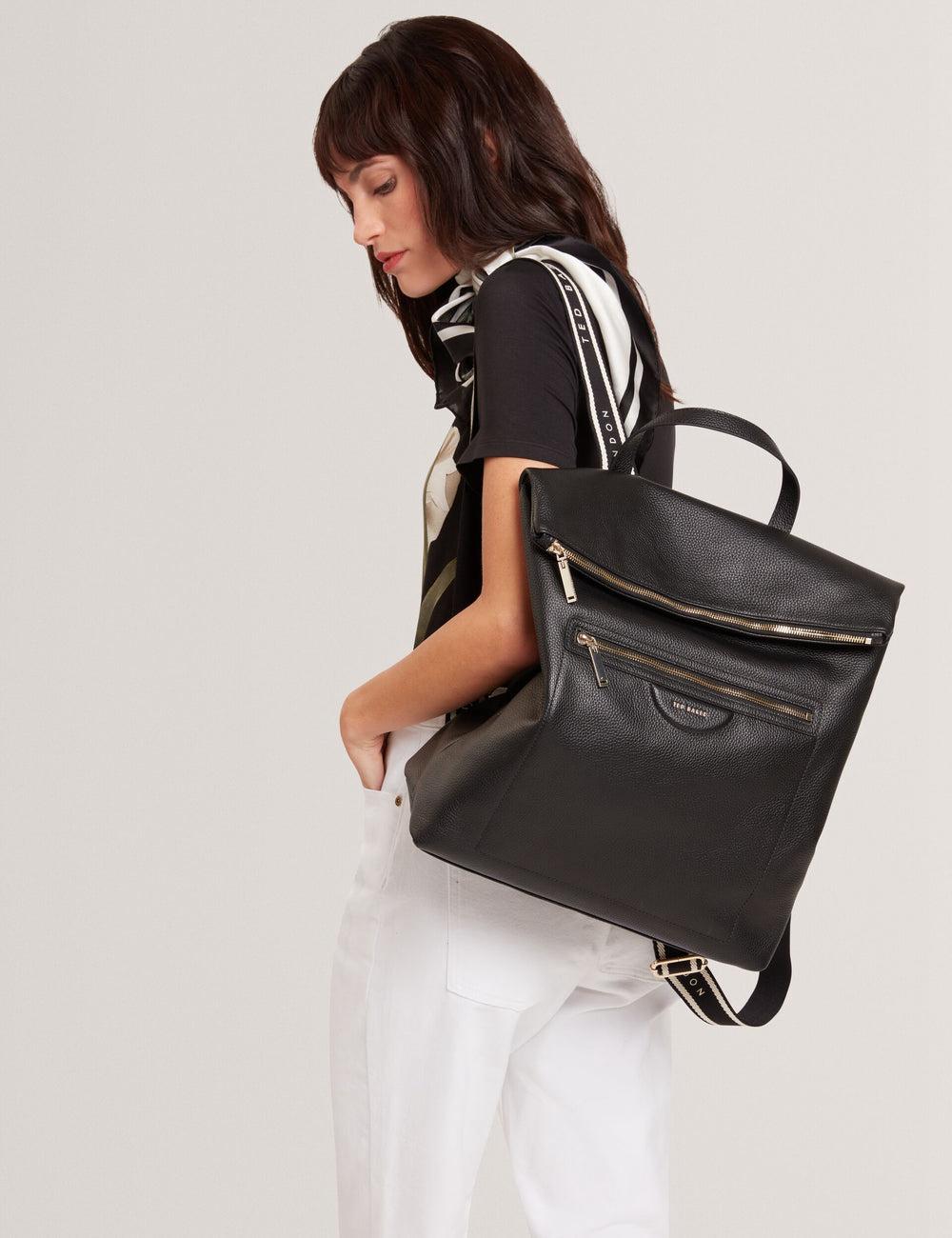 Black Women Ted Baker ESSAYA - Leather Webbing Strap Fold Over Backpacks | SA  GLV-764921