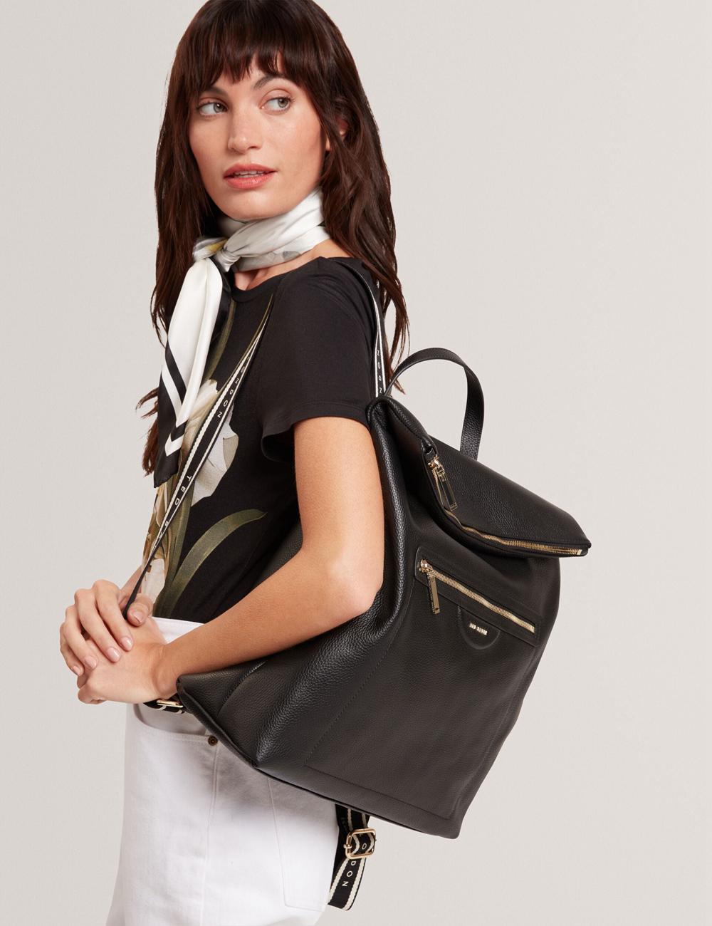 Black Women Ted Baker ESSAYA - Leather Webbing Strap Fold Over Backpacks | SA  GLV-764921