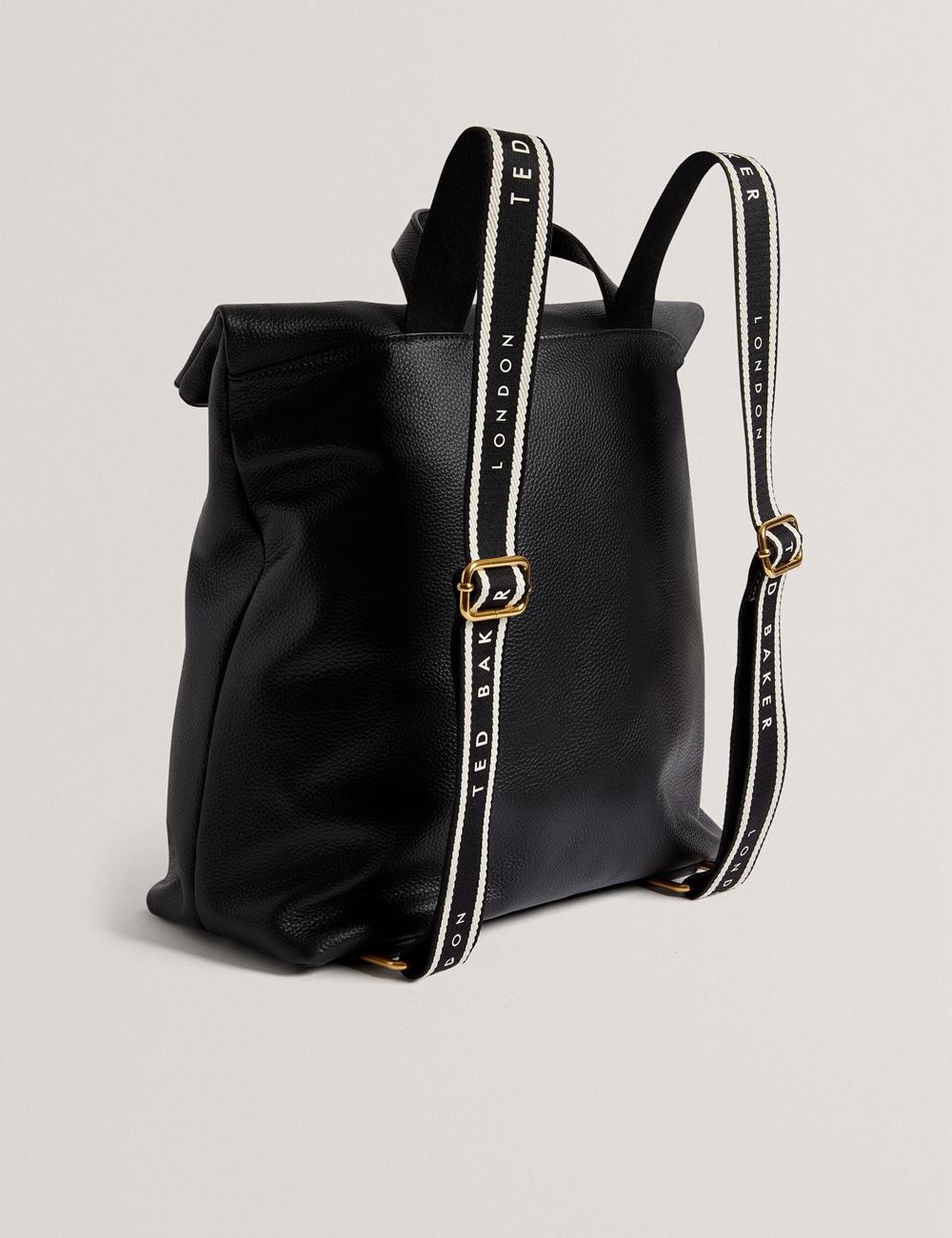 Black Women Ted Baker ESSAYA - Leather Webbing Strap Fold Over Backpacks | SA  GLV-764921