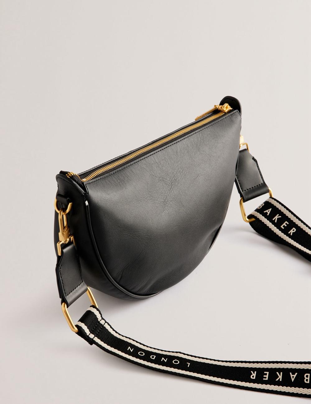 Black Women Ted Baker ESSINA - Webbing Half Moon Leather Crossbody Bags | SA  YVR-081453