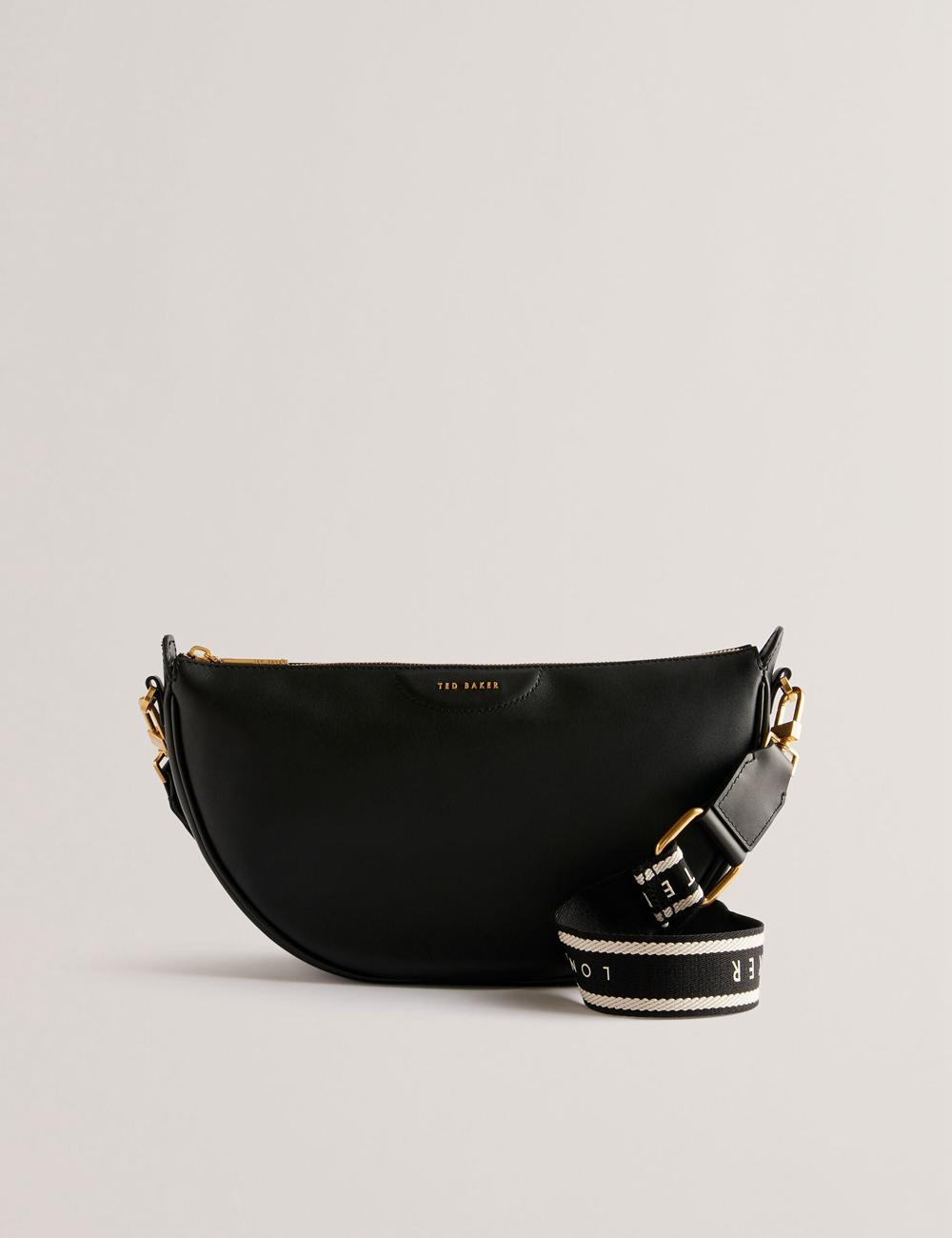 Black Women Ted Baker ESSINA - Webbing Half Moon Leather Crossbody Bags | SA  YVR-081453