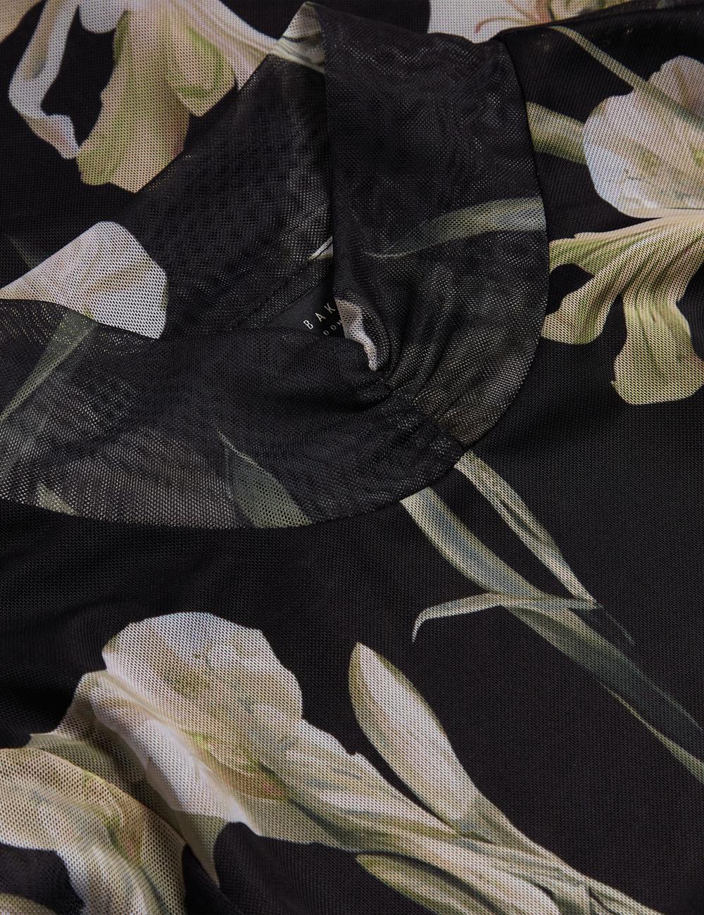 Black Women Ted Baker FIAAHH - Floral Print High Neck Sheer Mesh Tops | SA  BVS-731650