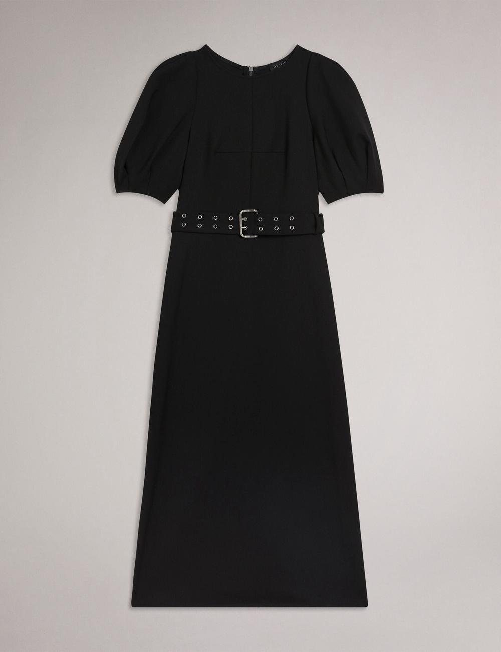 Black Women Ted Baker GABYELA - Structured Puff Sleeve With Belt Midi Dresses | SA  DHC-560794