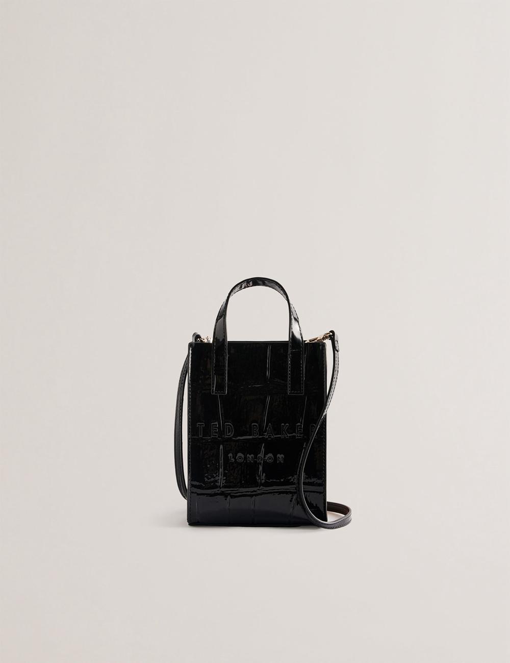 Black Women Ted Baker GATOCON - Mini Croc Effect Patent Tote Bags | SA  BWQ-257984