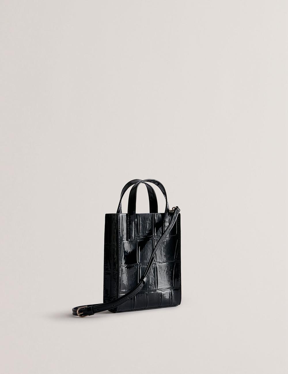 Black Women Ted Baker GATOCON - Mini Croc Effect Patent Tote Bags | SA  BWQ-257984