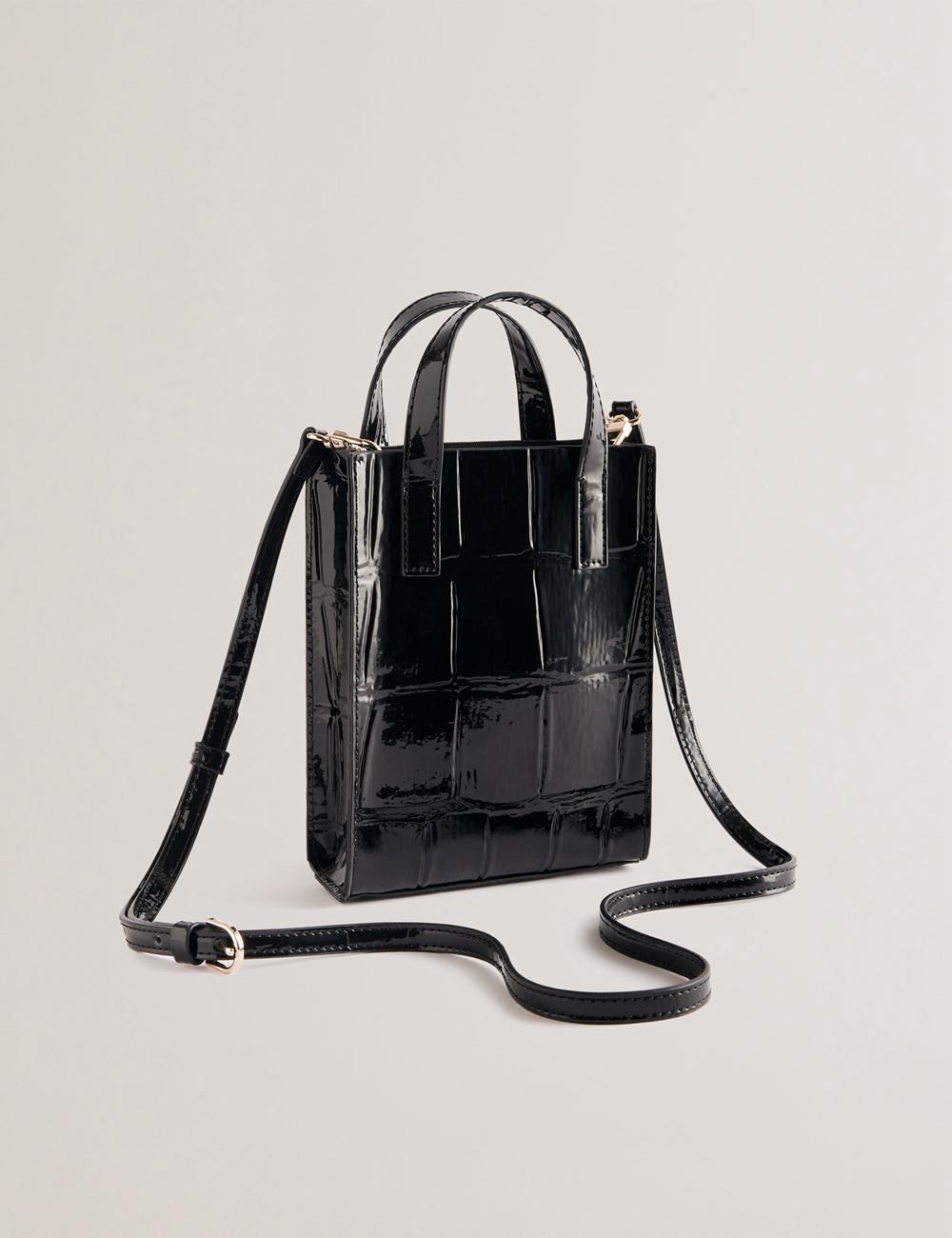 Black Women Ted Baker GATOCON - Mini Croc Effect Patent Tote Bags | SA  BWQ-257984