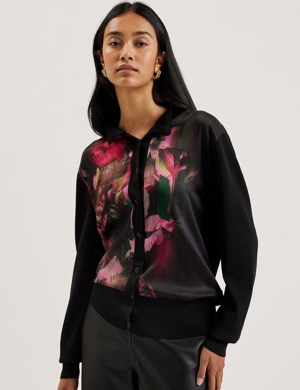 Black Women Ted Baker GEMHAA - Printed Panel Long Sleeve Cardigans | SA  OJV-106748