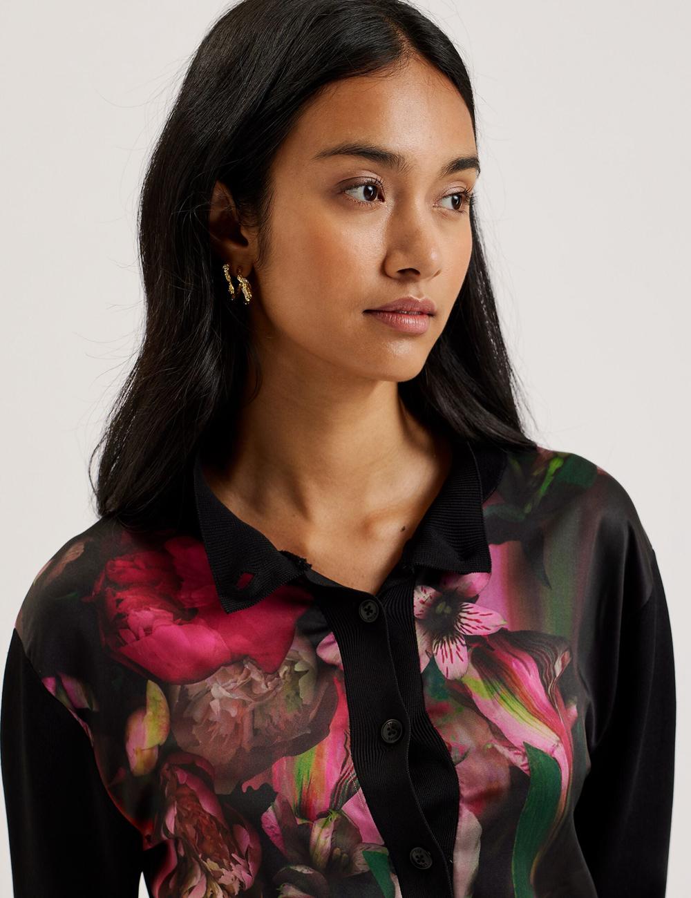 Black Women Ted Baker GEMHAA - Printed Panel Long Sleeve Cardigans | SA  OJV-106748