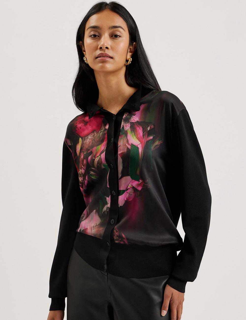 Black Women Ted Baker GEMHAA - Printed Panel Long Sleeve Cardigans | SA  OJV-106748