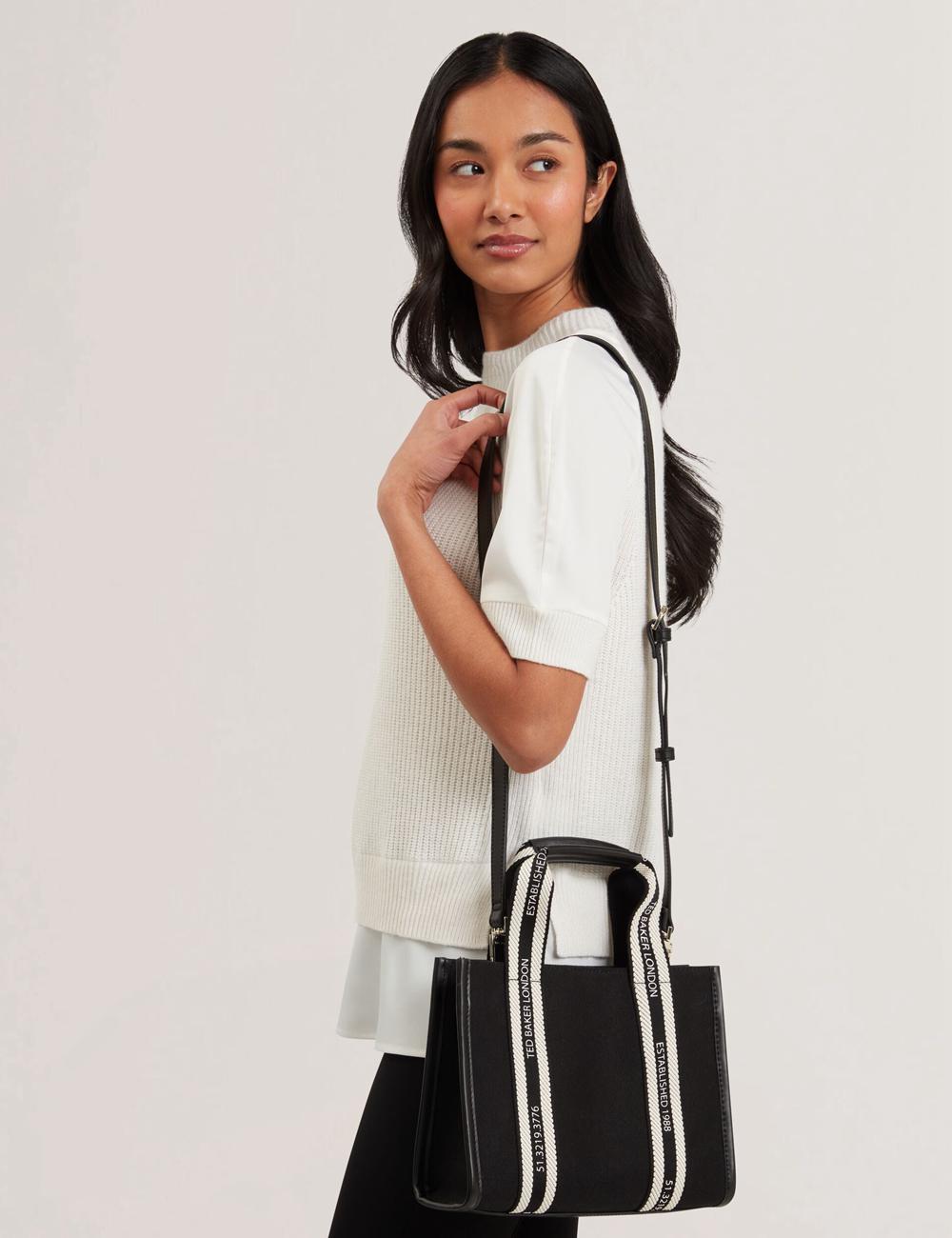 Black Women Ted Baker GEORJEA - Branded Webbing Canvas Small Tote Bags | SA  HFL-625473