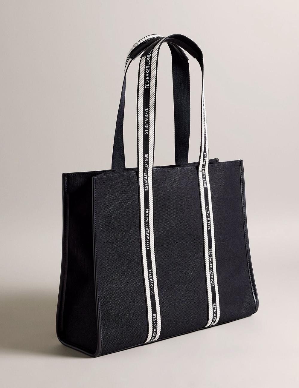 Black Women Ted Baker GEORJEY - Branded Webbing Canvas Large Tote Bags | SA  ICV-904185