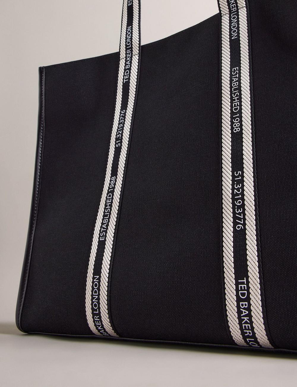 Black Women Ted Baker GEORJEY - Branded Webbing Canvas Large Tote Bags | SA  ICV-904185