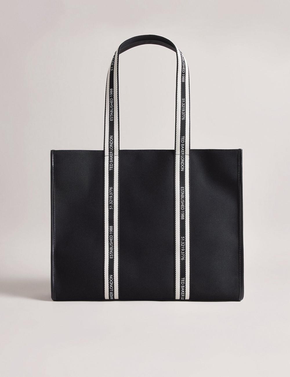 Black Women Ted Baker GEORJEY - Branded Webbing Canvas Large Tote Bags | SA  ICV-904185