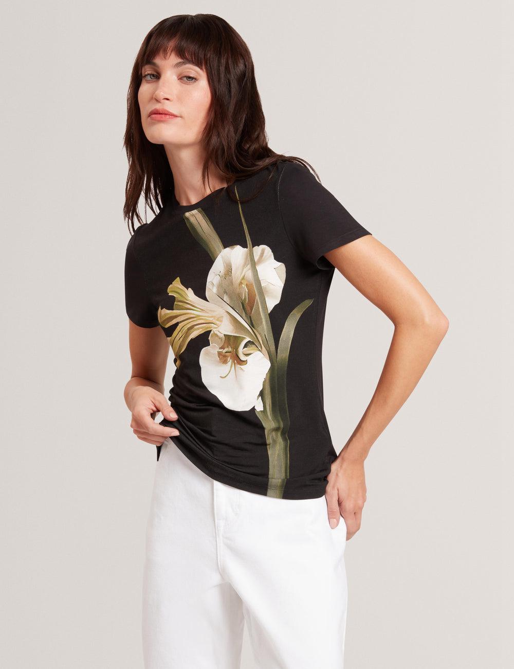 Black Women Ted Baker GORGAA - Floral Graphic Fitted Short Sleeve T-Shirts | SA  LNR-274089