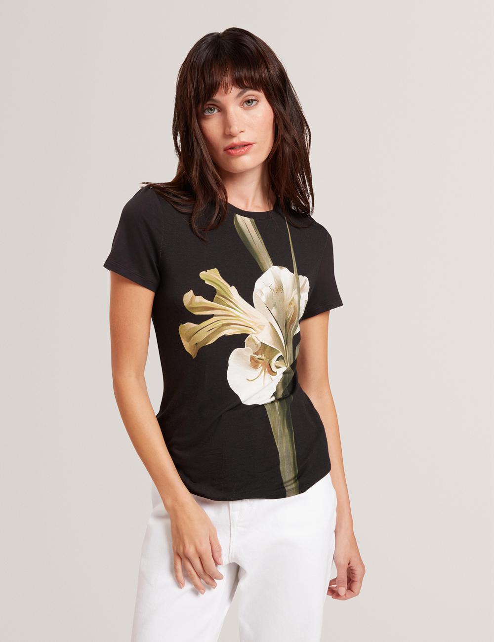 Black Women Ted Baker GORGAA - Floral Graphic Fitted Short Sleeve T-Shirts | SA  LNR-274089