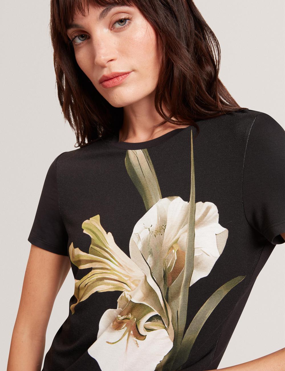 Black Women Ted Baker GORGAA - Floral Graphic Fitted Short Sleeve T-Shirts | SA  LNR-274089