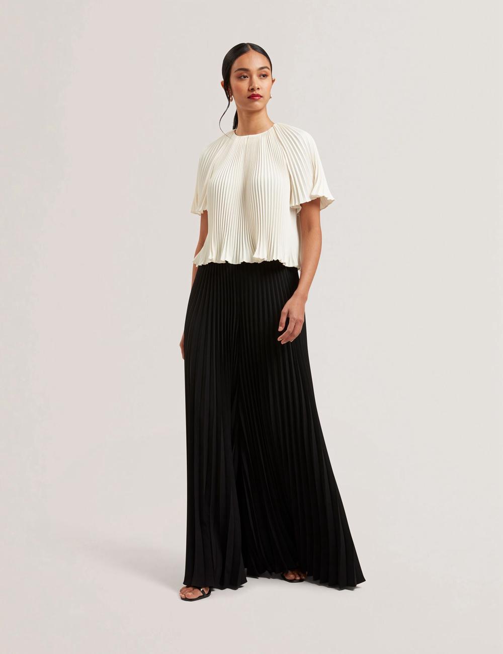 Black Women Ted Baker HARYX - Pleated Wide Leg Palazzo Trousers | SA  EGB-923715
