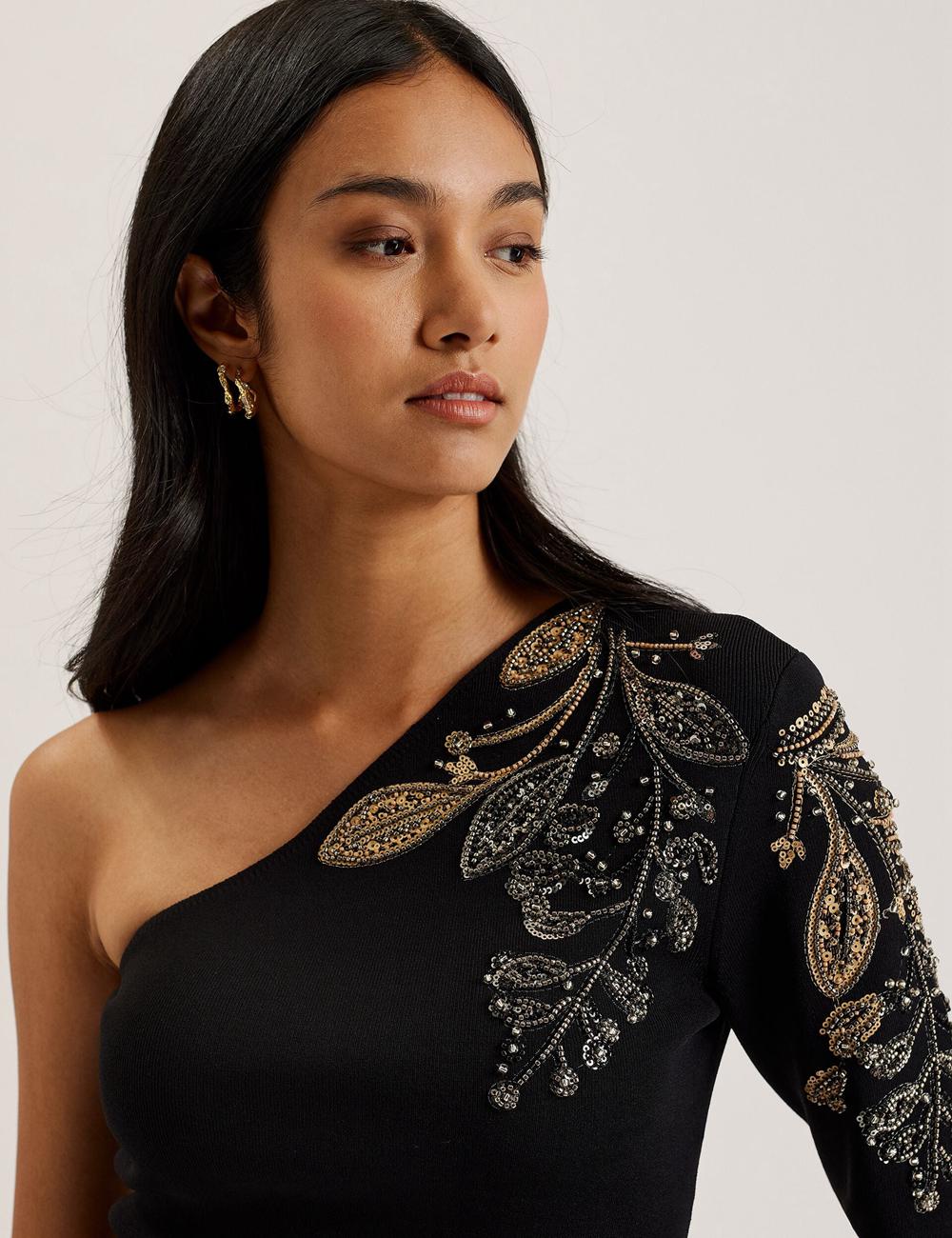 Black Women Ted Baker HEATHRR - One Shoulder Embellished Detail Tops | SA  RKM-817952
