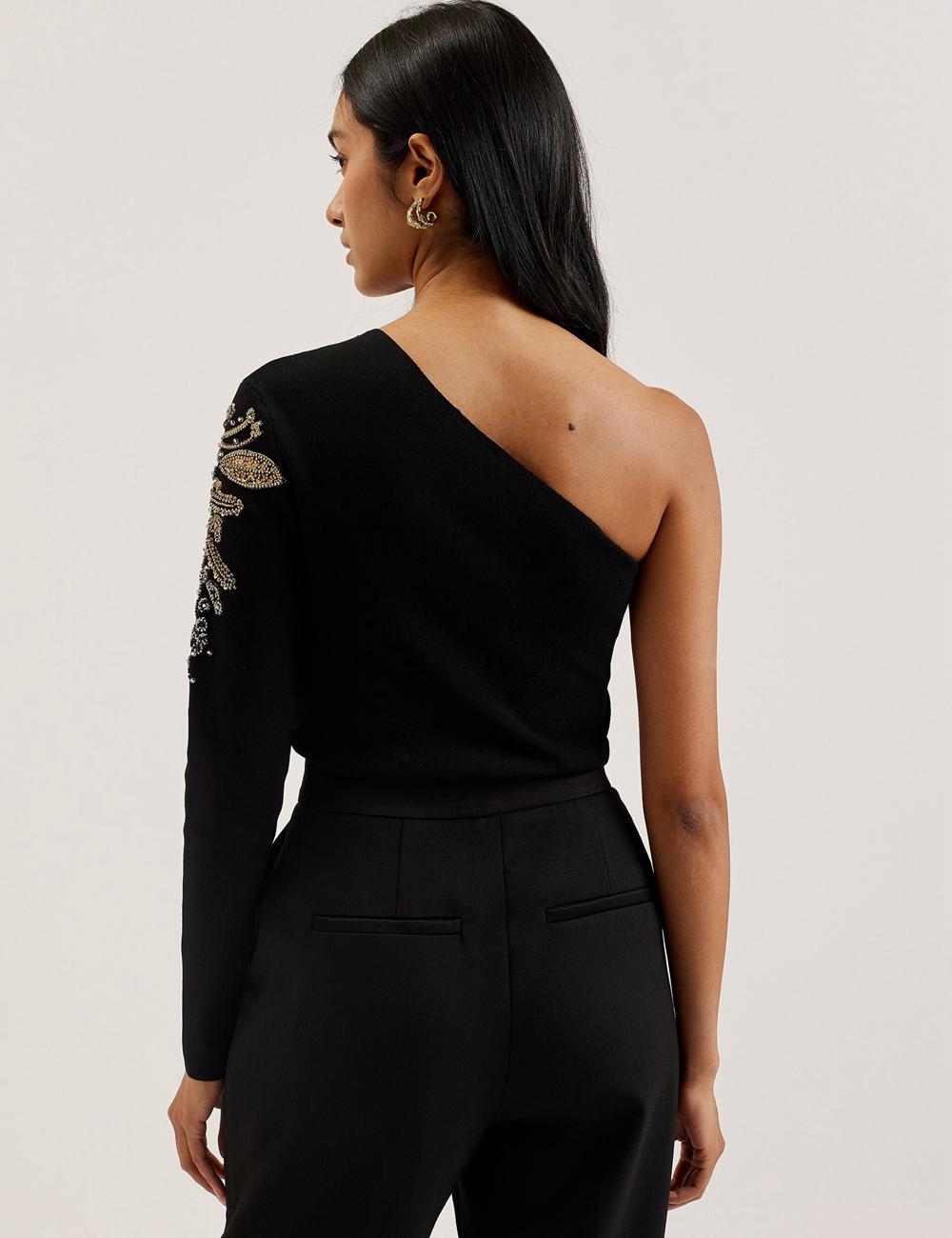 Black Women Ted Baker HEATHRR - One Shoulder Embellished Detail Tops | SA  RKM-817952
