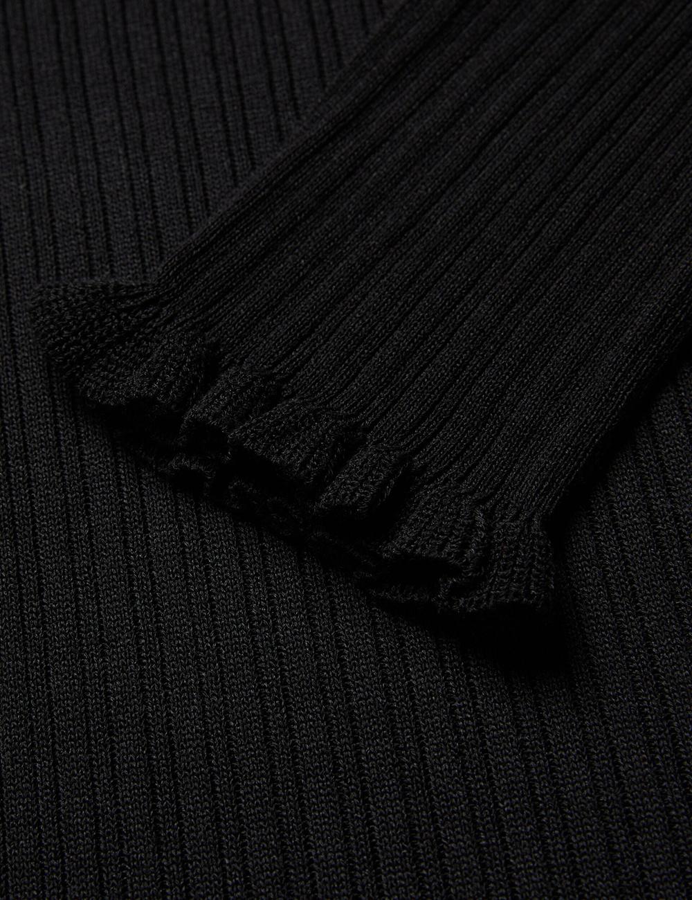 Black Women Ted Baker JANITTT - Ruffle Trim High Neck Ribbed Jumpers | SA  XIZ-846013
