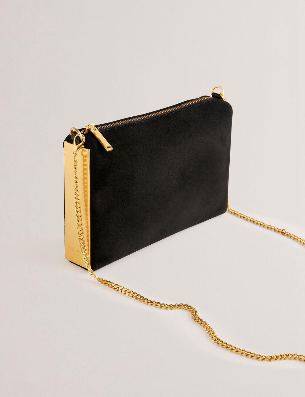 Black Women Ted Baker JEINER - Suede Clutch With Hardware Sides Clutch Bag | SA  KWD-104382