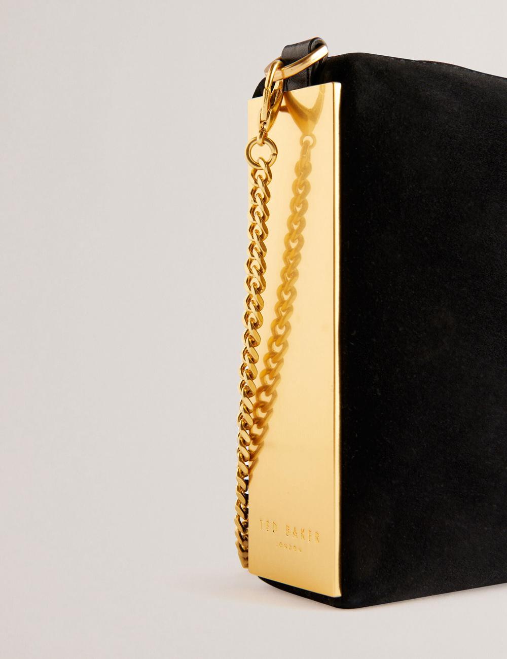 Black Women Ted Baker JEINER - Suede Clutch With Hardware Sides Clutch Bag | SA  KWD-104382