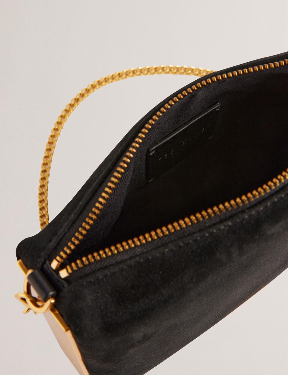 Black Women Ted Baker JEINER - Suede Clutch With Hardware Sides Clutch Bag | SA  KWD-104382