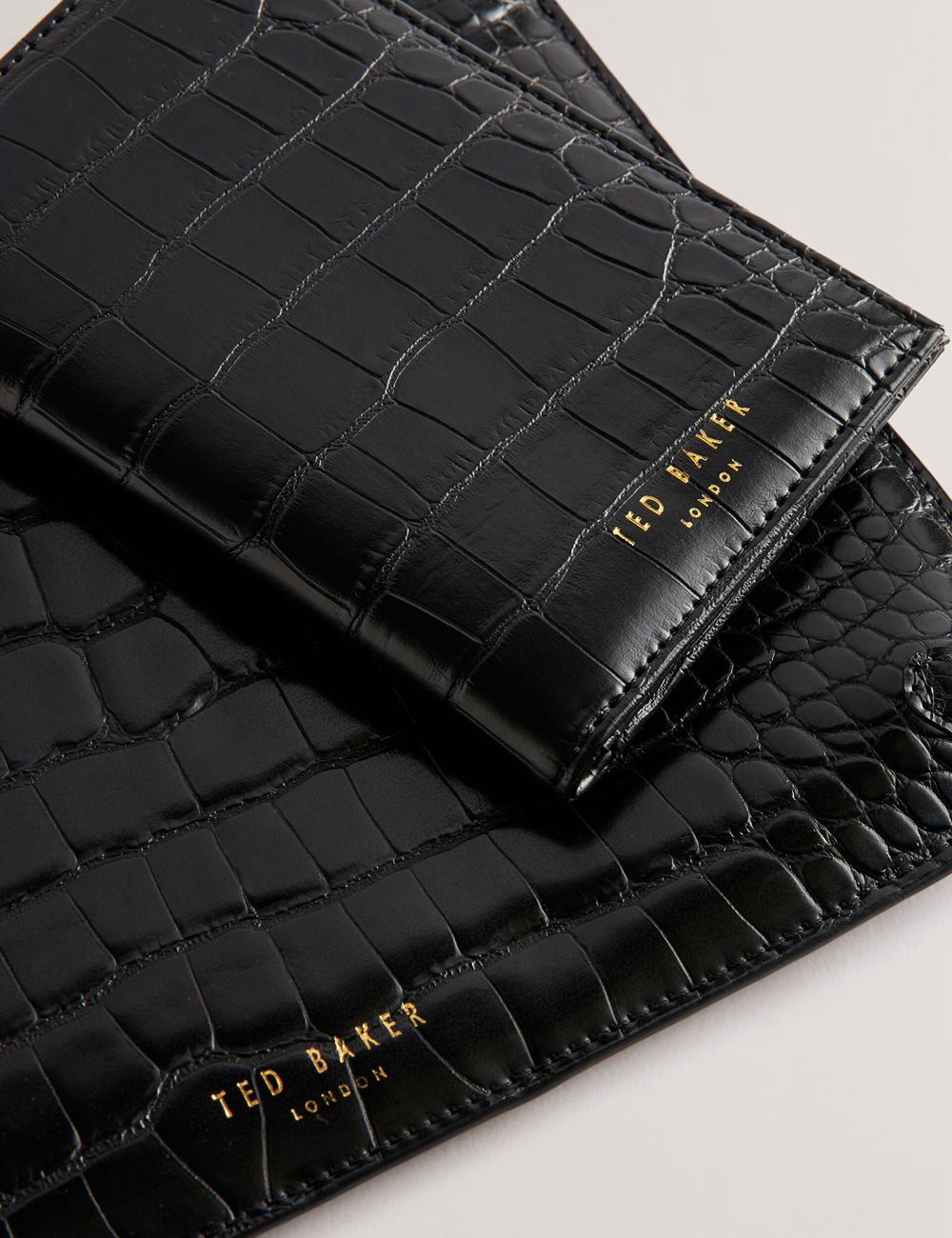 Black Women Ted Baker KELLIII - Croc Texture Passport Cover And Travel Pouch Travel Wallets | SA  WZE-415206
