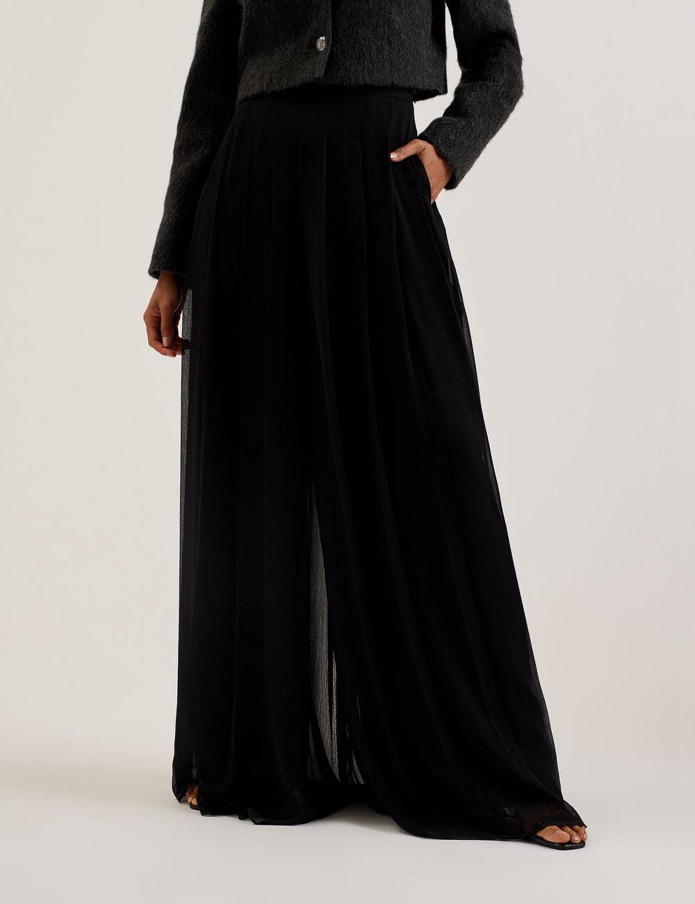 Black Women Ted Baker KOKUTO - Chiffon Pleated Wide Leg Palazzo Trousers | SA  JRZ-792601