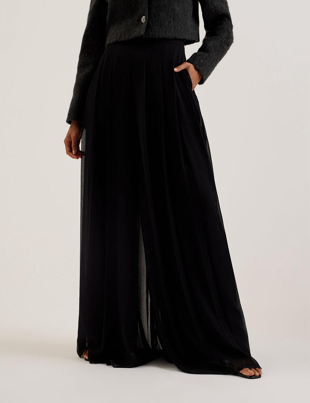Black Women Ted Baker KOKUTO - Chiffon Pleated Wide Leg Palazzo Trousers | SA  JRZ-792601