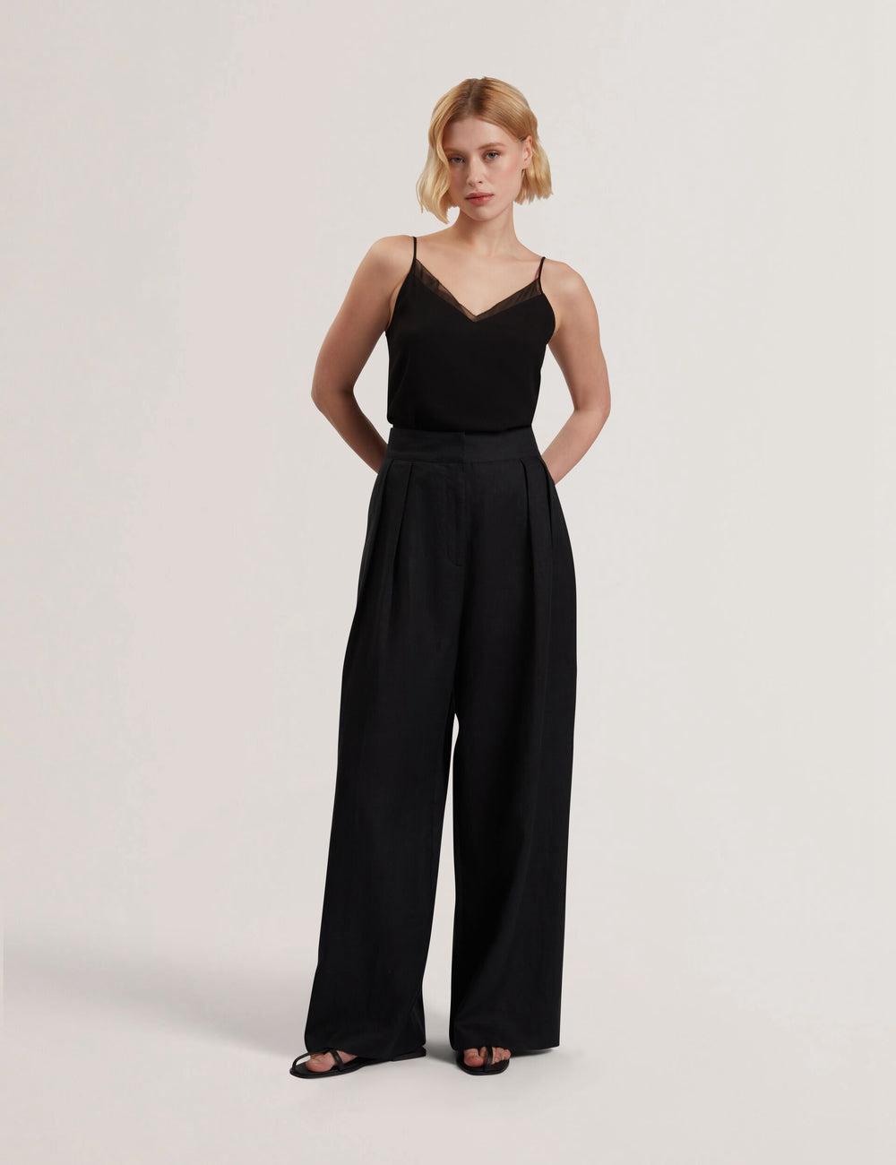 Black Women Ted Baker KYFAAT - Pure Linen Tailored Wide Leg Trousers | SA  XOS-817360