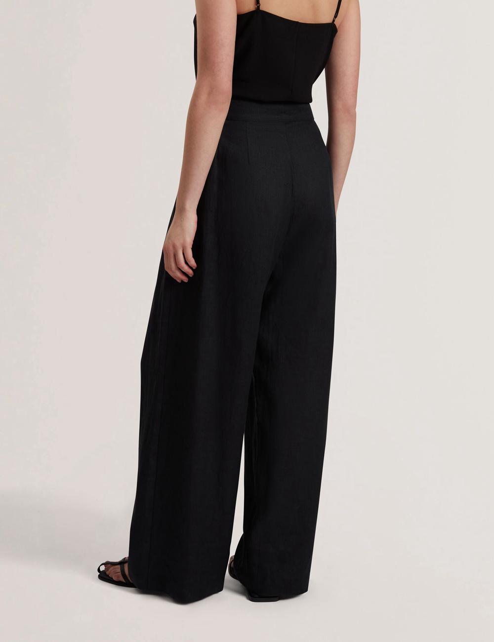 Black Women Ted Baker KYFAAT - Pure Linen Tailored Wide Leg Trousers | SA  XOS-817360