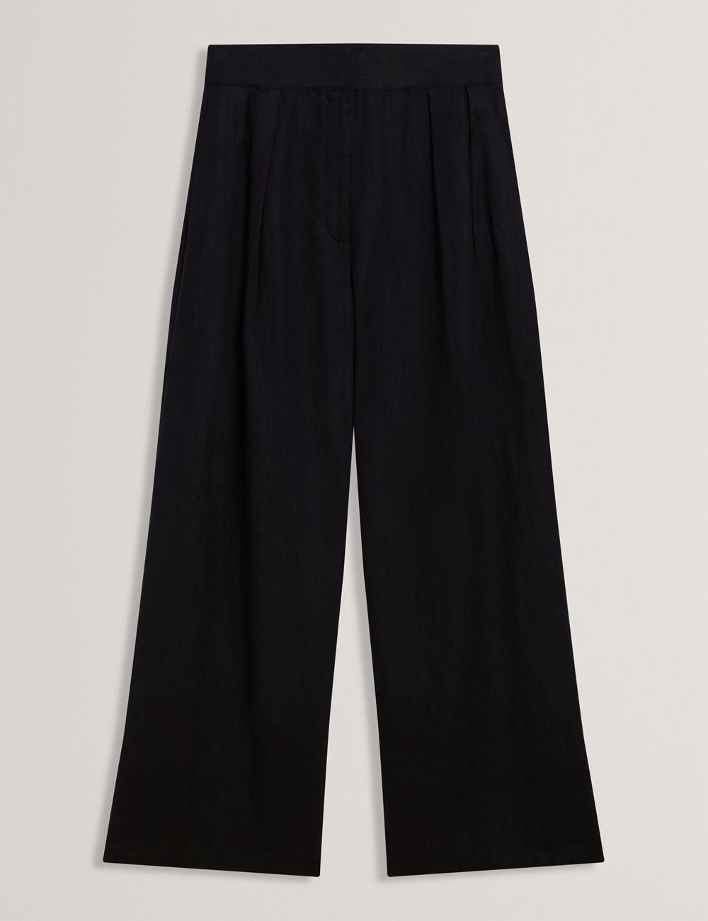 Black Women Ted Baker KYFAAT - Pure Linen Tailored Wide Leg Trousers | SA  XOS-817360