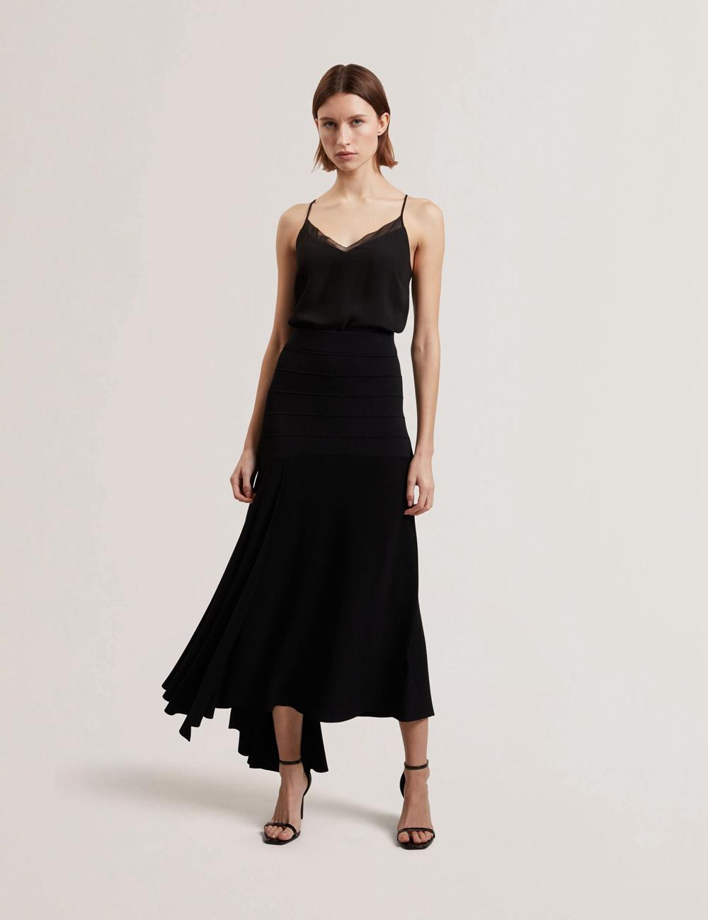 Black Women Ted Baker LAURRIE - Asymmetric Waterfall Hem Knitted Midi Skirts | SA  NBP-684503