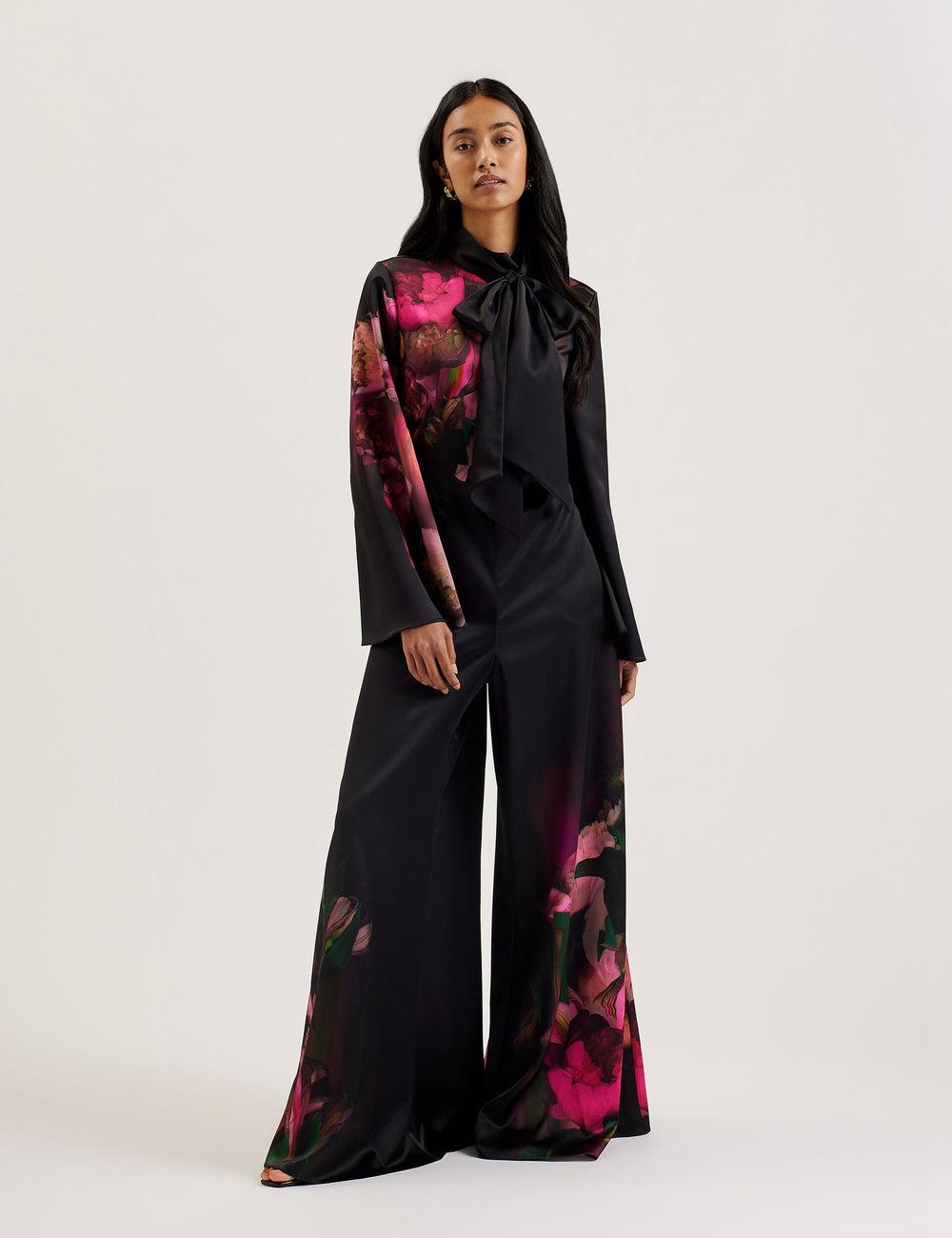 Black Women Ted Baker LOUSIOS - Printed Neck Wide Leg Jumpsuits | SA  PAC-487153