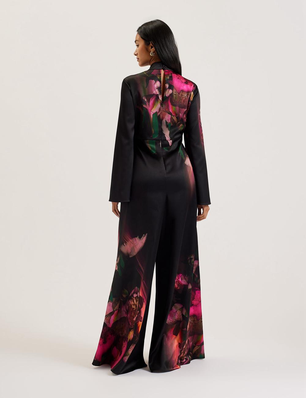 Black Women Ted Baker LOUSIOS - Printed Neck Wide Leg Jumpsuits | SA  PAC-487153