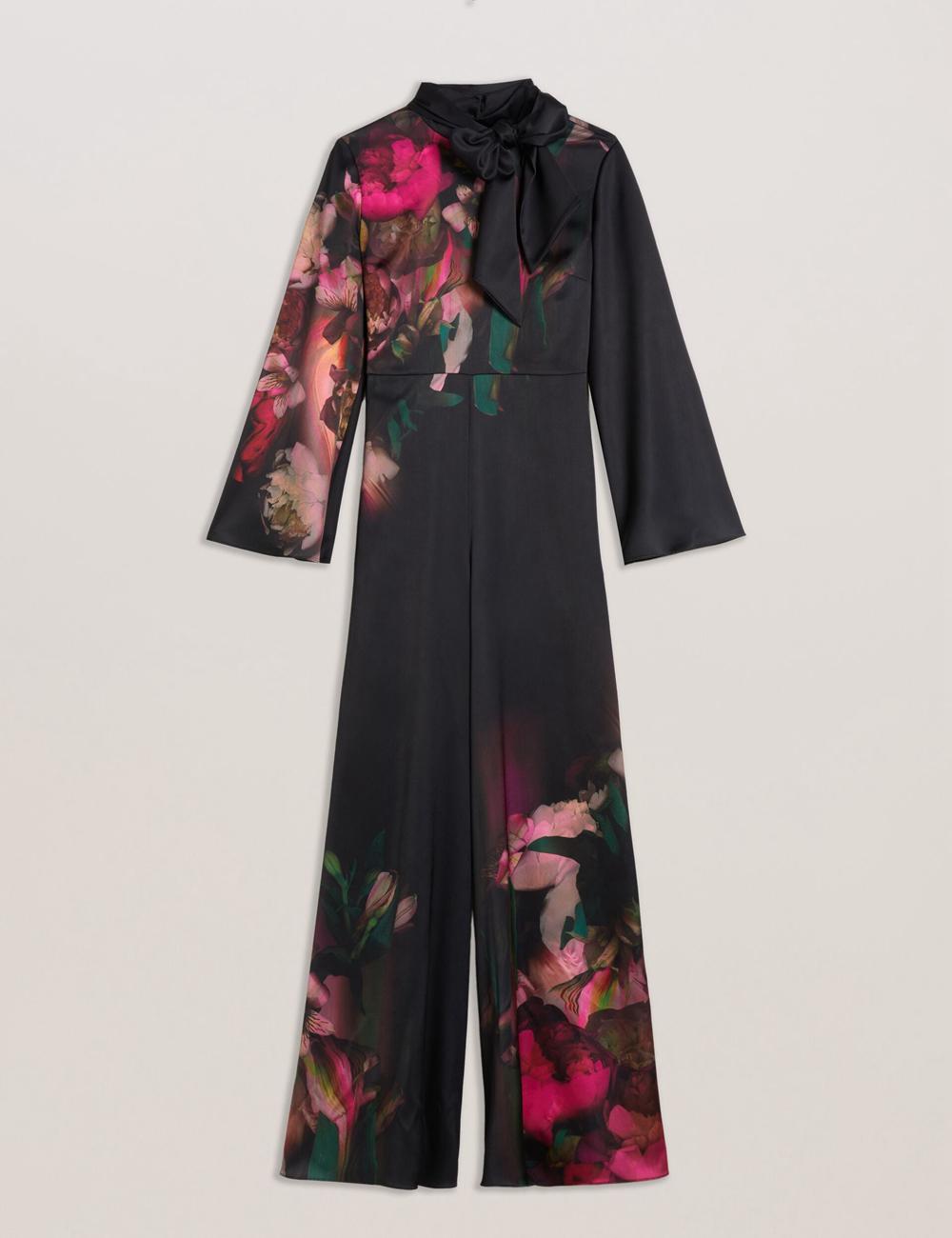 Black Women Ted Baker LOUSIOS - Printed Neck Wide Leg Jumpsuits | SA  PAC-487153