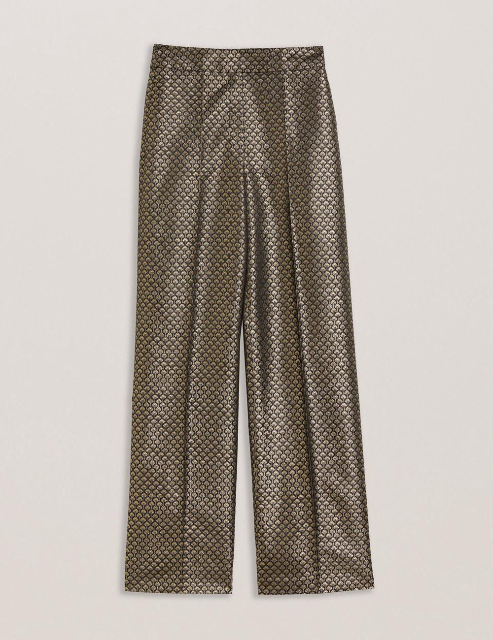 Black Women Ted Baker MANGUT - Metallic Jacquard Wide Leg Tailored Trousers | SA  LEJ-618049