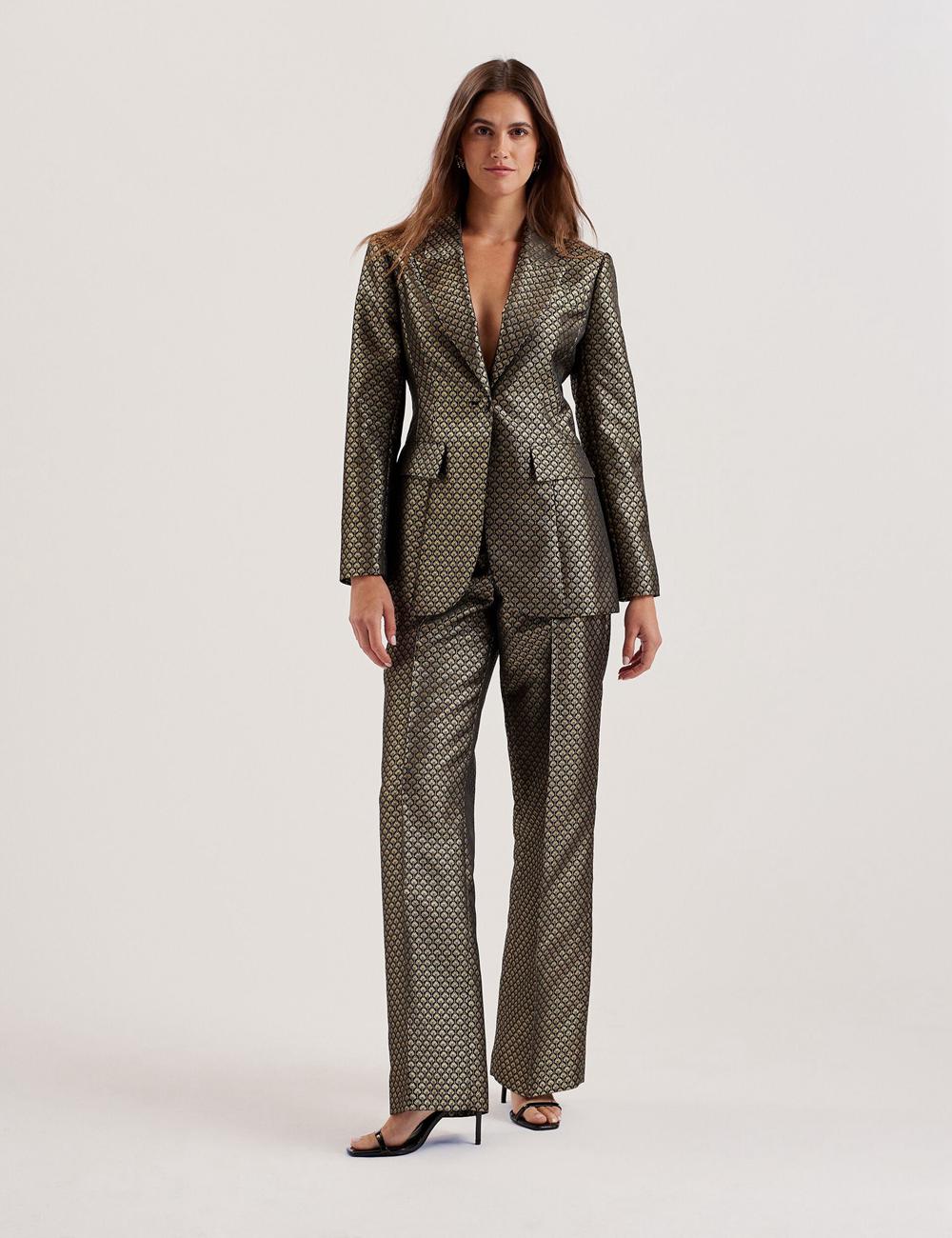 Black Women Ted Baker MANGUT - Metallic Jacquard Wide Leg Tailored Trousers | SA  LEJ-618049