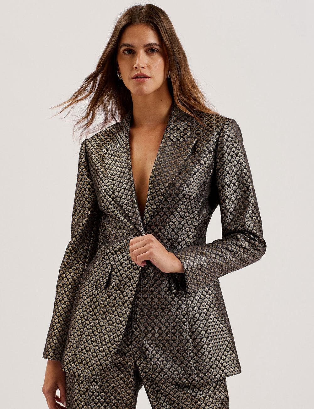 Black Women Ted Baker MANGU - Tailored Metallic Jacquard Fitted Blazers | SA  IBY-230861
