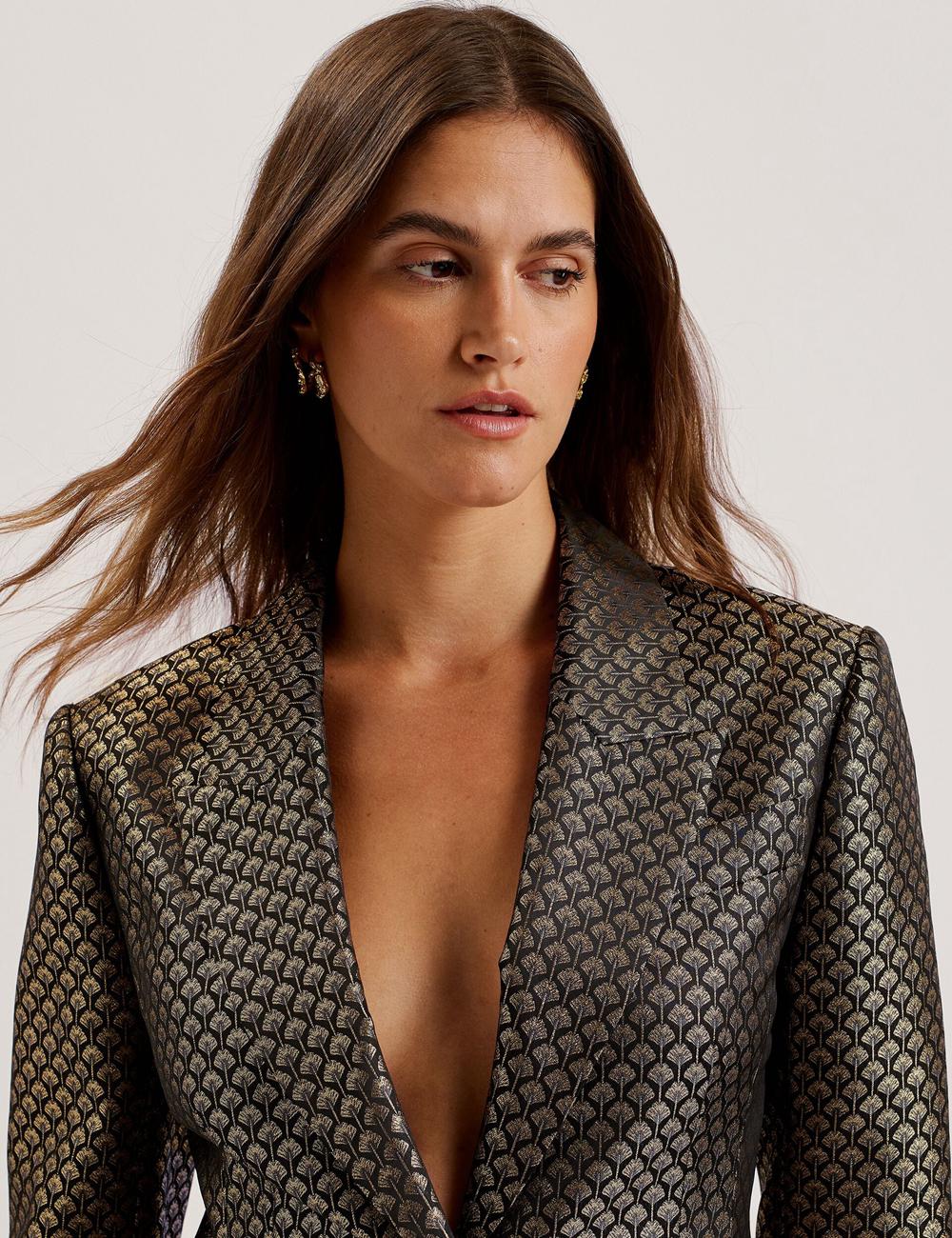 Black Women Ted Baker MANGU - Tailored Metallic Jacquard Fitted Blazers | SA  IBY-230861