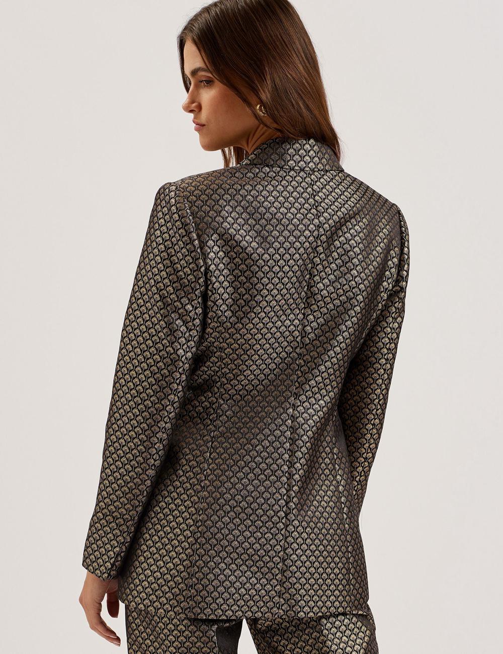 Black Women Ted Baker MANGU - Tailored Metallic Jacquard Fitted Blazers | SA  IBY-230861