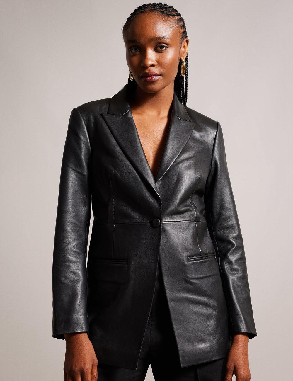 Black Women Ted Baker MELLIIE - Longline Single Breasted Leather Blazers | SA  EYN-943781