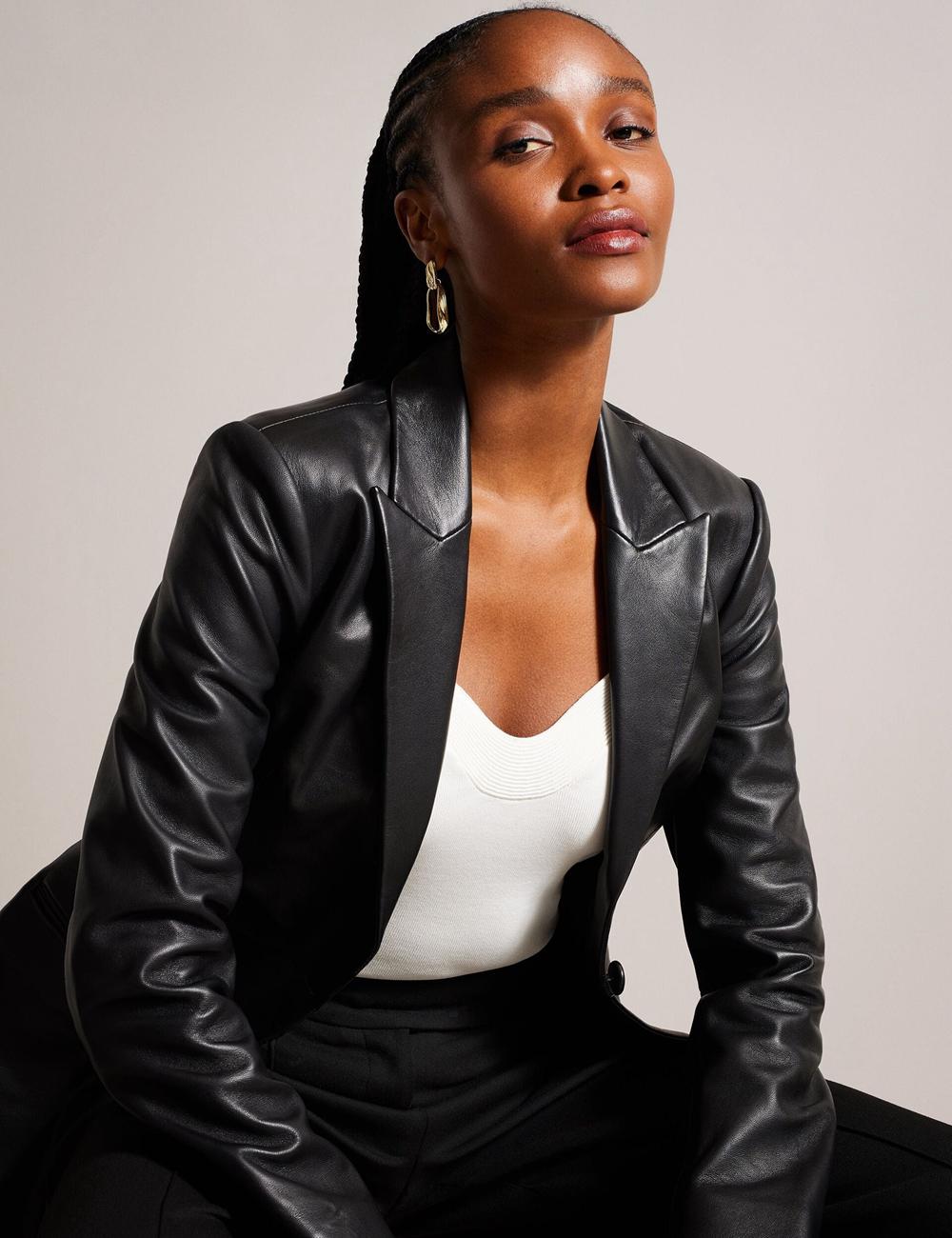 Black Women Ted Baker MELLIIE - Longline Single Breasted Leather Blazers | SA  EYN-943781