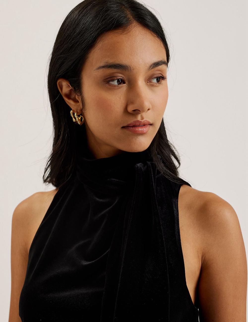 Black Women Ted Baker NALIAS - Velvet High Cowl Neck Sleeveless Tank Tops | SA  BXU-194052