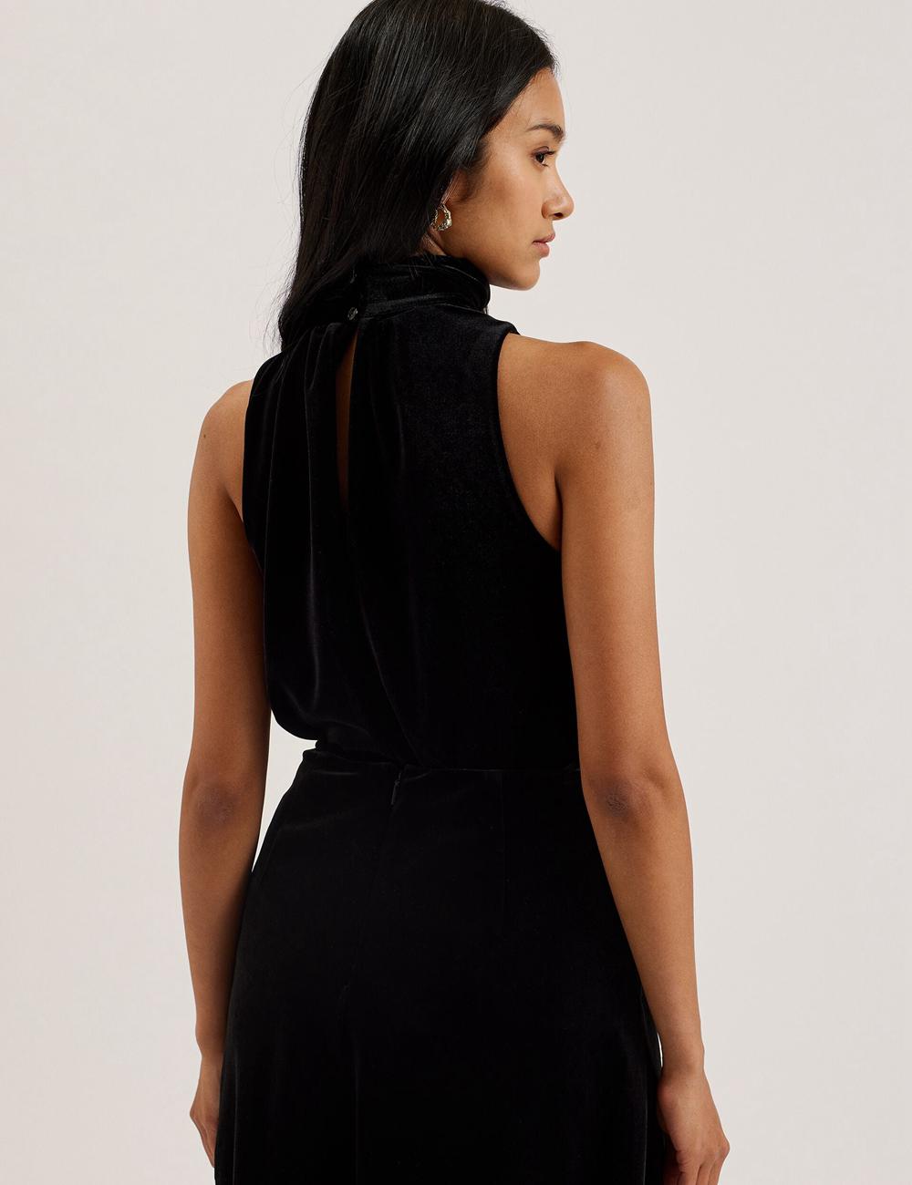Black Women Ted Baker NALIAS - Velvet High Cowl Neck Sleeveless Tank Tops | SA  BXU-194052