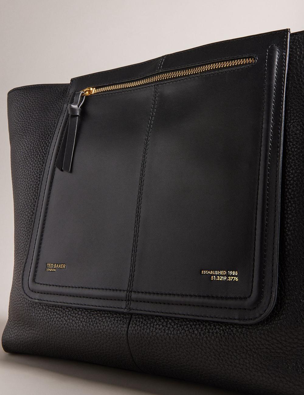 Black Women Ted Baker NISH - Wide Leather Shopper With Zip Pocket Shopper Bags | SA  TUS-791836